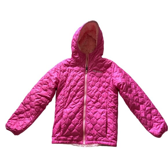 Columbia Other - Columbia Girls Pink Plush Quilted Hooded Jacket L Polyester Warm Zip
